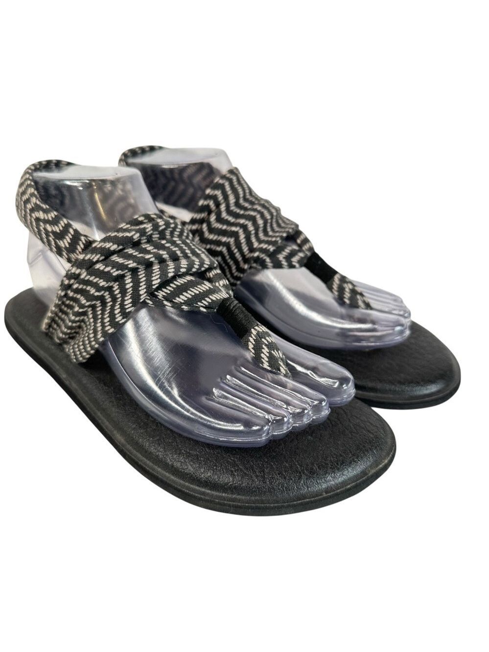 Sanuk Boho Yoga Slide Thong Black White Sandals Comfort Flip Flops Beach Women 7